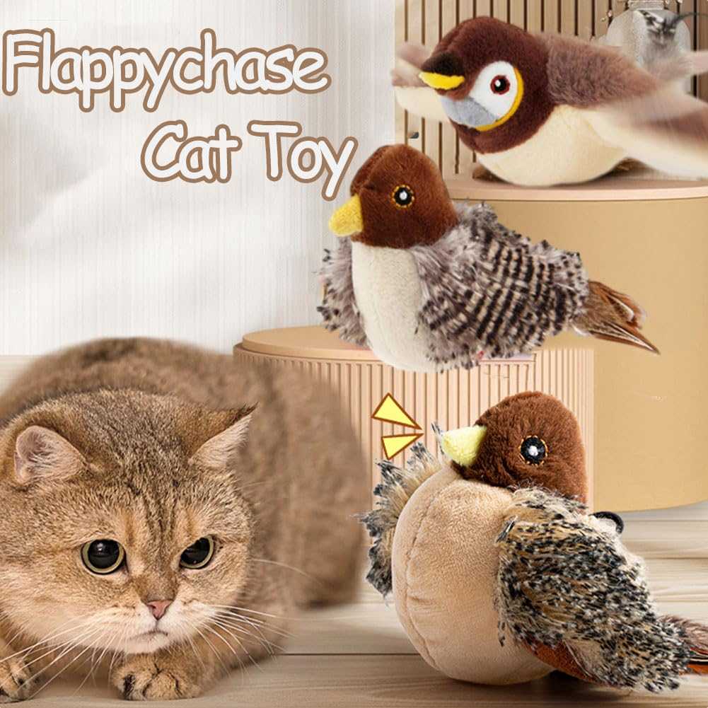 Wiederaufladbares Katzenspielzeug „Flatternder Vogel“ mit Geräuschen und Katzenminze