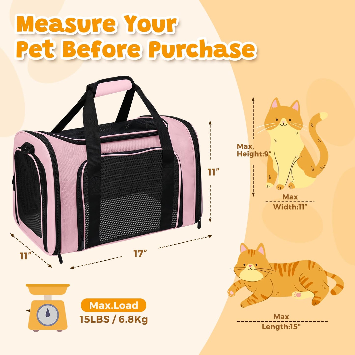 Airline Approved Pet Carrier Large – Soft Sided Cat Dog Travel Bag for Small Pets, Portable Collapsible Under-Seat with Full Mesh & Shoulder Strap