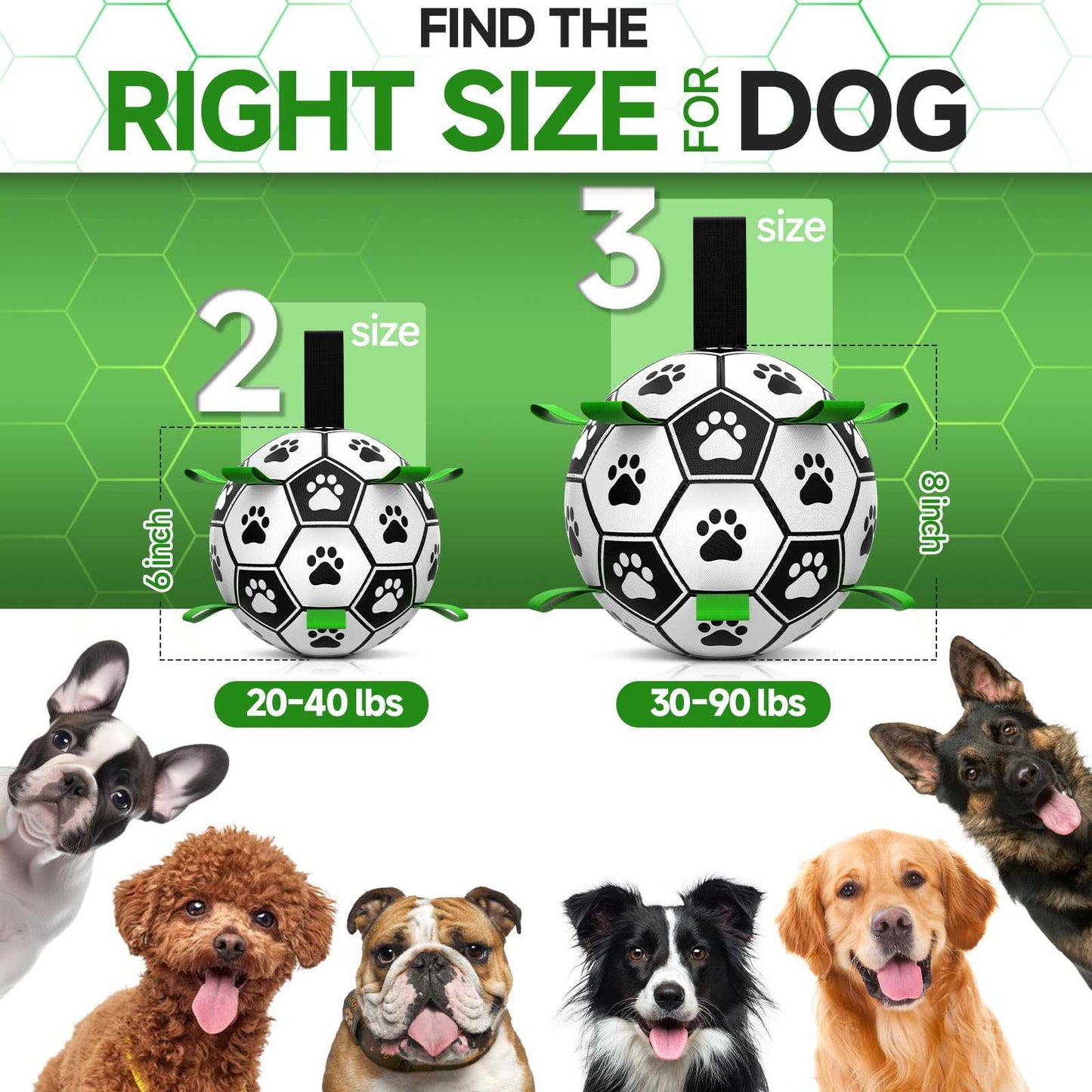 Premium Dog Toys Balls, Dog Soccer Ball with Straps, Herding Ball, Durable Balls for Small Medium Pet, Puppy Outdoor Toy, World Cup Soccer