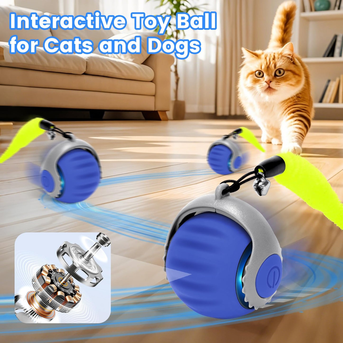 Speedy Tail 3.0 Cat Toy, 2025 NEW Interactive Cat Toy, Three Mode Switching interactive cats ball, Interactive cat toys for Indoor/Outdoor
