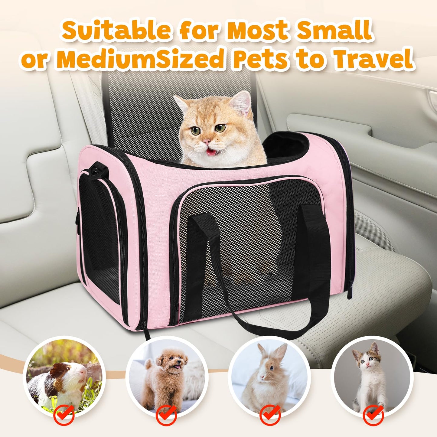 Airline Approved Pet Carrier Large – Soft Sided Cat Dog Travel Bag for Small Pets, Portable Collapsible Under-Seat with Full Mesh & Shoulder Strap