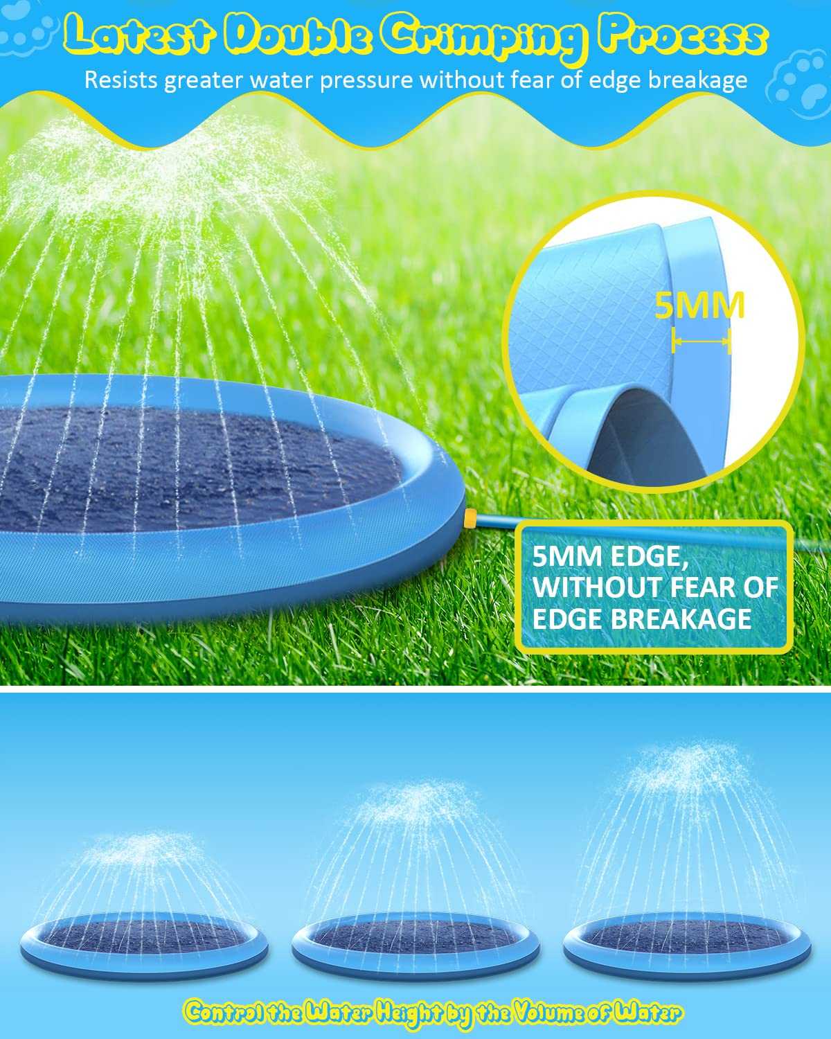 Dog Pool, Anti-Slip Splash Pad for Dogs Kids Thickened Durable Upgrade Sprinkler Pad Pet Summer Outdoor Water Toys Backyard Fountain Play Mat