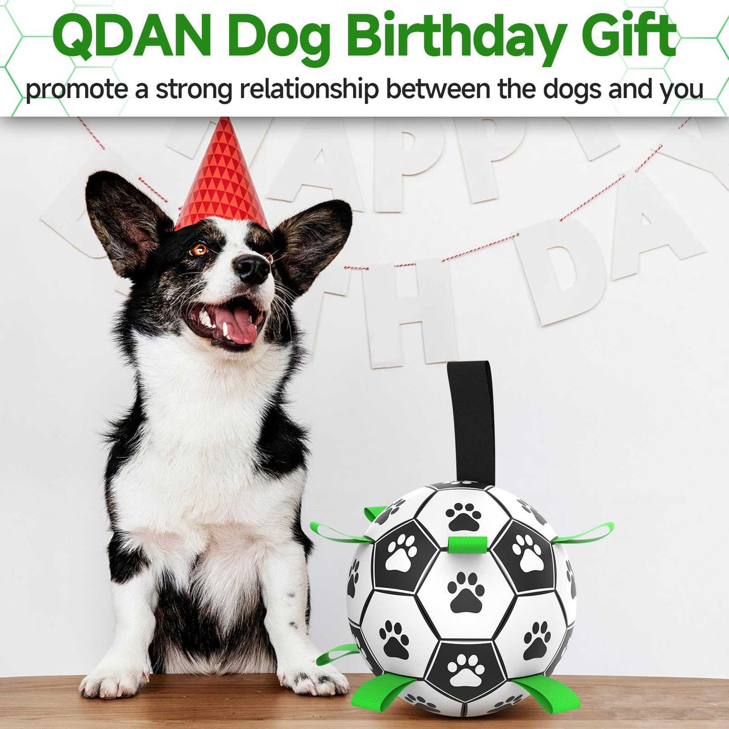 Premium Dog Toys Balls, Dog Soccer Ball with Straps, Herding Ball, Durable Balls for Small Medium Pet, Puppy Outdoor Toy, World Cup Soccer