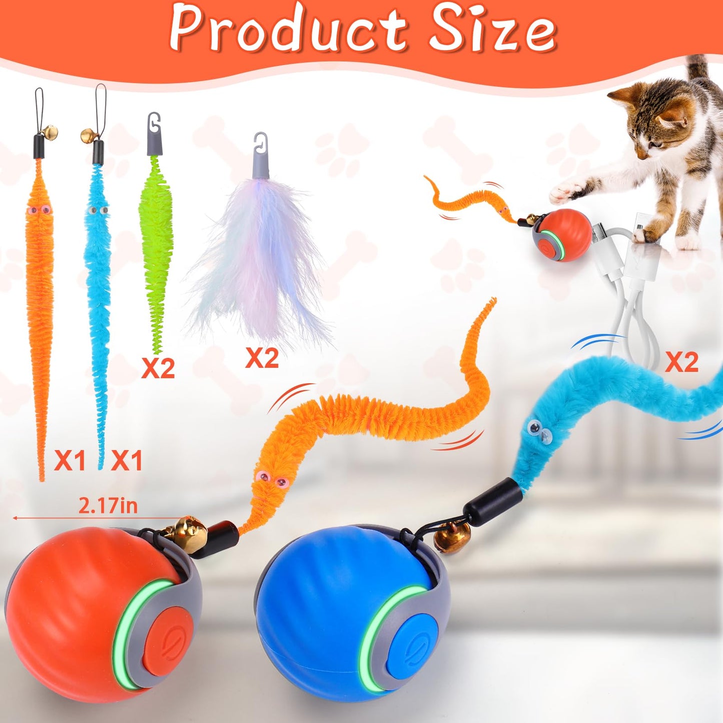 2025 New Interactive Cat Toy Ball 2.0 - Automatic Interactive Cat Toys for Indoor Cats with 3 Tails