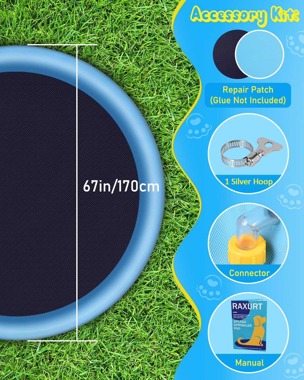 Dog Pool, Anti-Slip Splash Pad for Dogs Kids Thickened Durable Upgrade Sprinkler Pad Pet Summer Outdoor Water Toys Backyard Fountain Play Mat