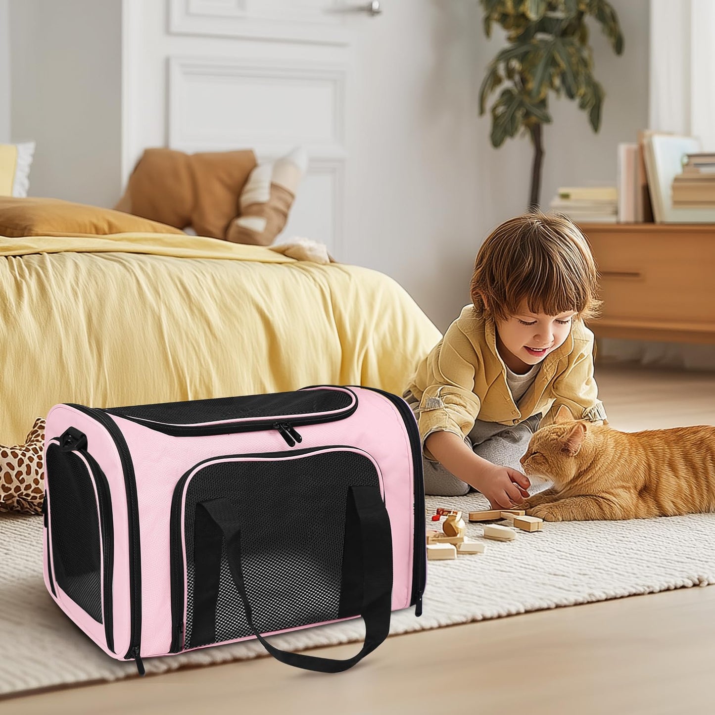 Airline Approved Pet Carrier Large – Soft Sided Cat Dog Travel Bag for Small Pets, Portable Collapsible Under-Seat with Full Mesh & Shoulder Strap
