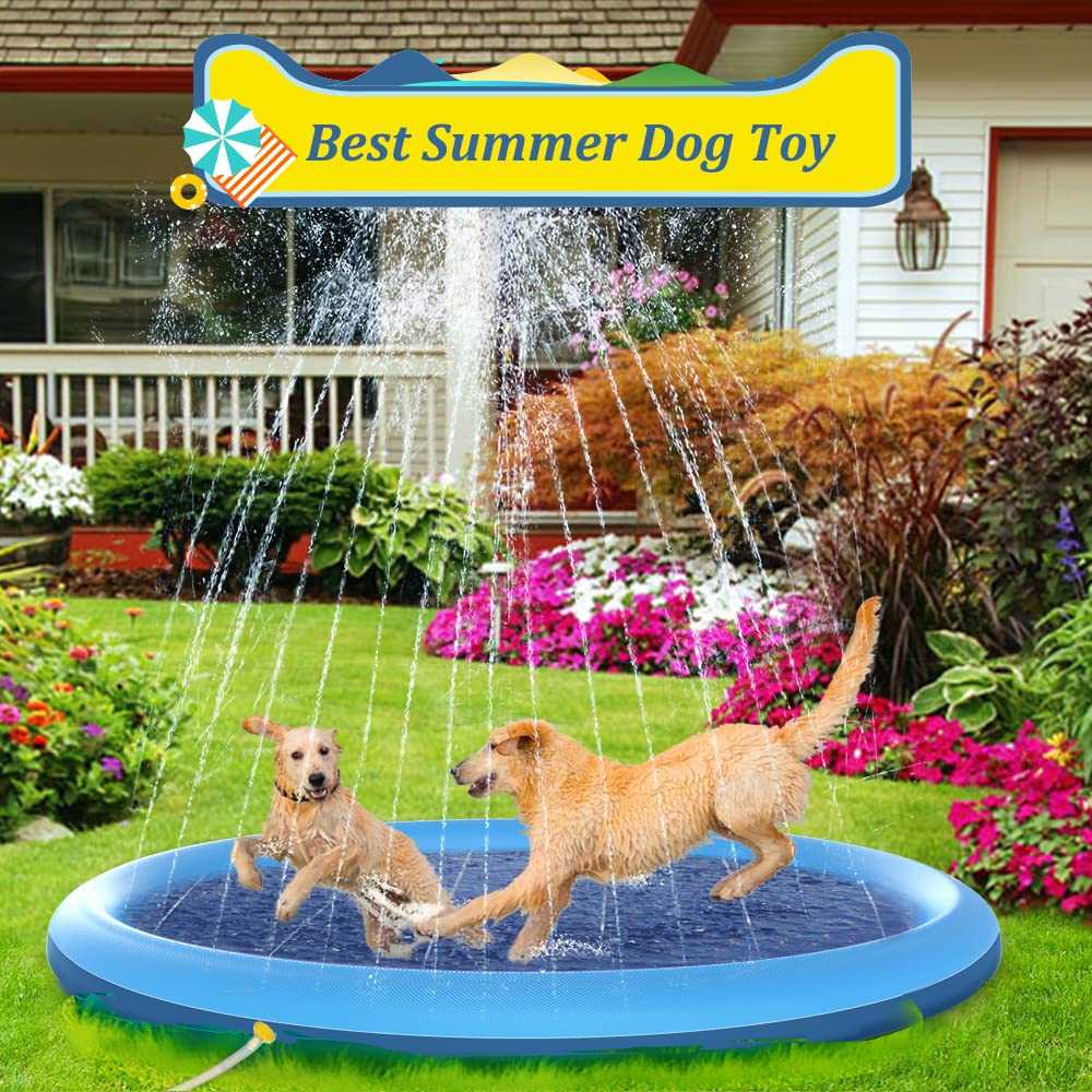 Dog Pool, Anti-Slip Splash Pad for Dogs Kids Thickened Durable Upgrade Sprinkler Pad Pet Summer Outdoor Water Toys Backyard Fountain Play Mat