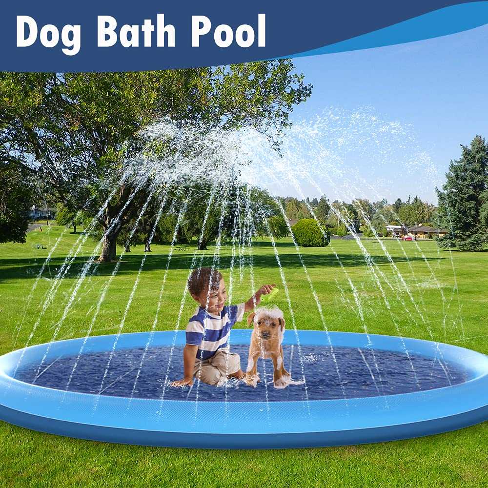 Dog Pool, Anti-Slip Splash Pad for Dogs Kids Thickened Durable Upgrade Sprinkler Pad Pet Summer Outdoor Water Toys Backyard Fountain Play Mat