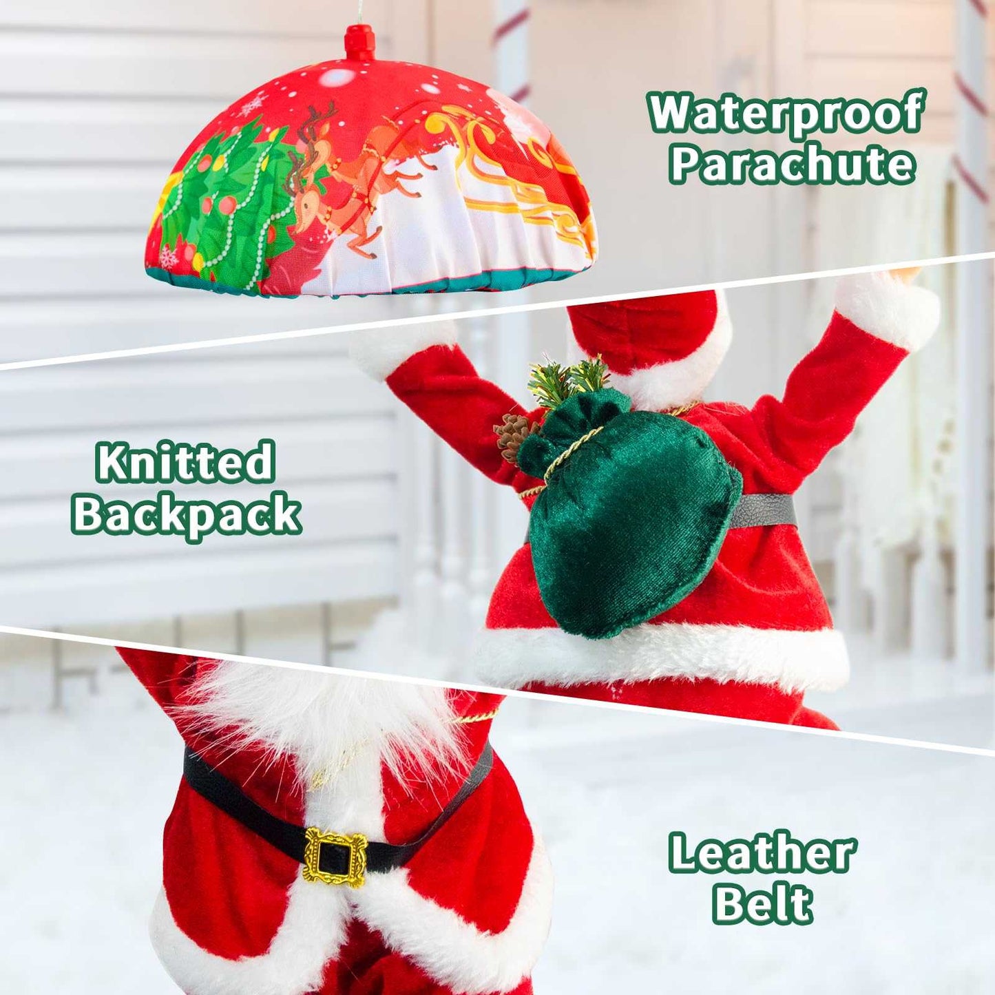 Santa Parachute Ornament LED Lights - 24.8" String with 8 Modes & Memory Timer for Indoor Outdoor Xmas Tree, Home, Porch Decor