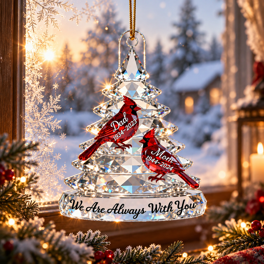 Memorial Tree Cardinals 3D Effect Printed - Personalized Acrylic Ornament - Remembrance Gift, Sympathy Gift For Whole Family, Extended Family