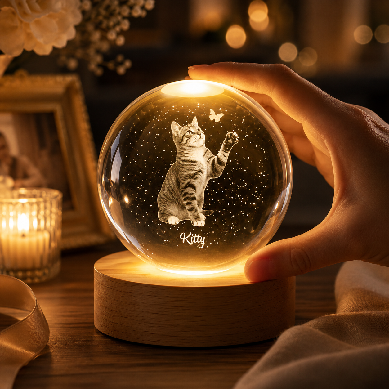 Personalisierte Gedenk-Kristallkugel-Lampe – Erinnerungsgeschenk mit individuellem Foto