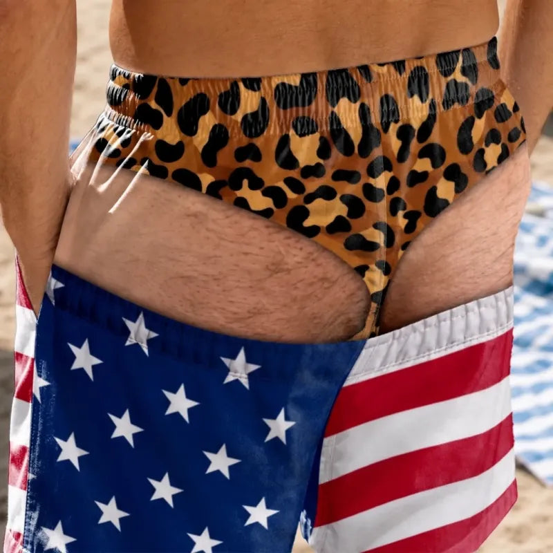 Funny Men’s Optical Illusion 3D Effect Swim Trunks, Novelty Quick Dry Board Shorts, Gag Gift for Husband Boyfriend Dad, Beach Pool Party Shorts