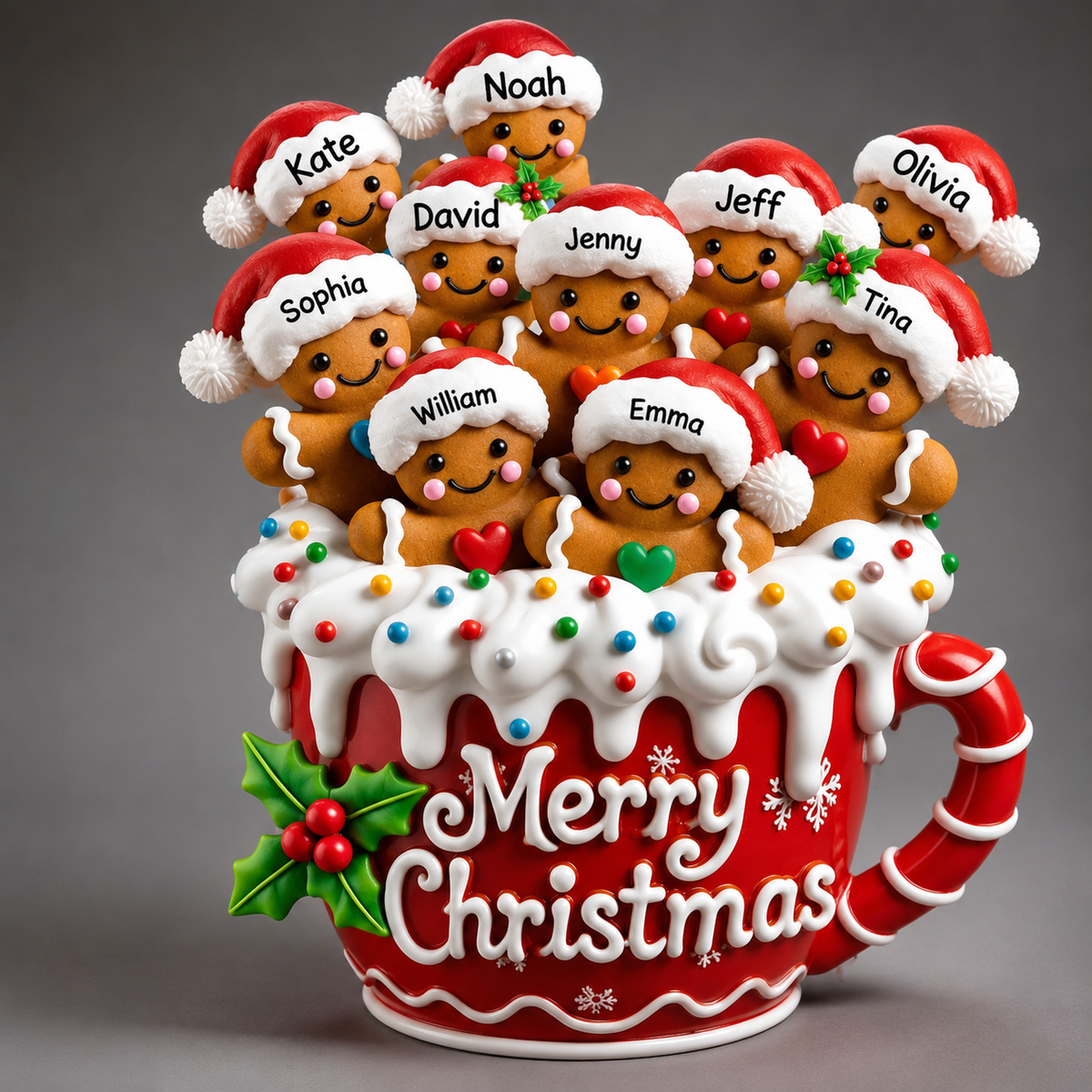 Personalized Gingerbread 3D Effect Family Christmas Decal, Custom Family Names Holiday Window Sticker, Christmas Gift for Mom Grandma
