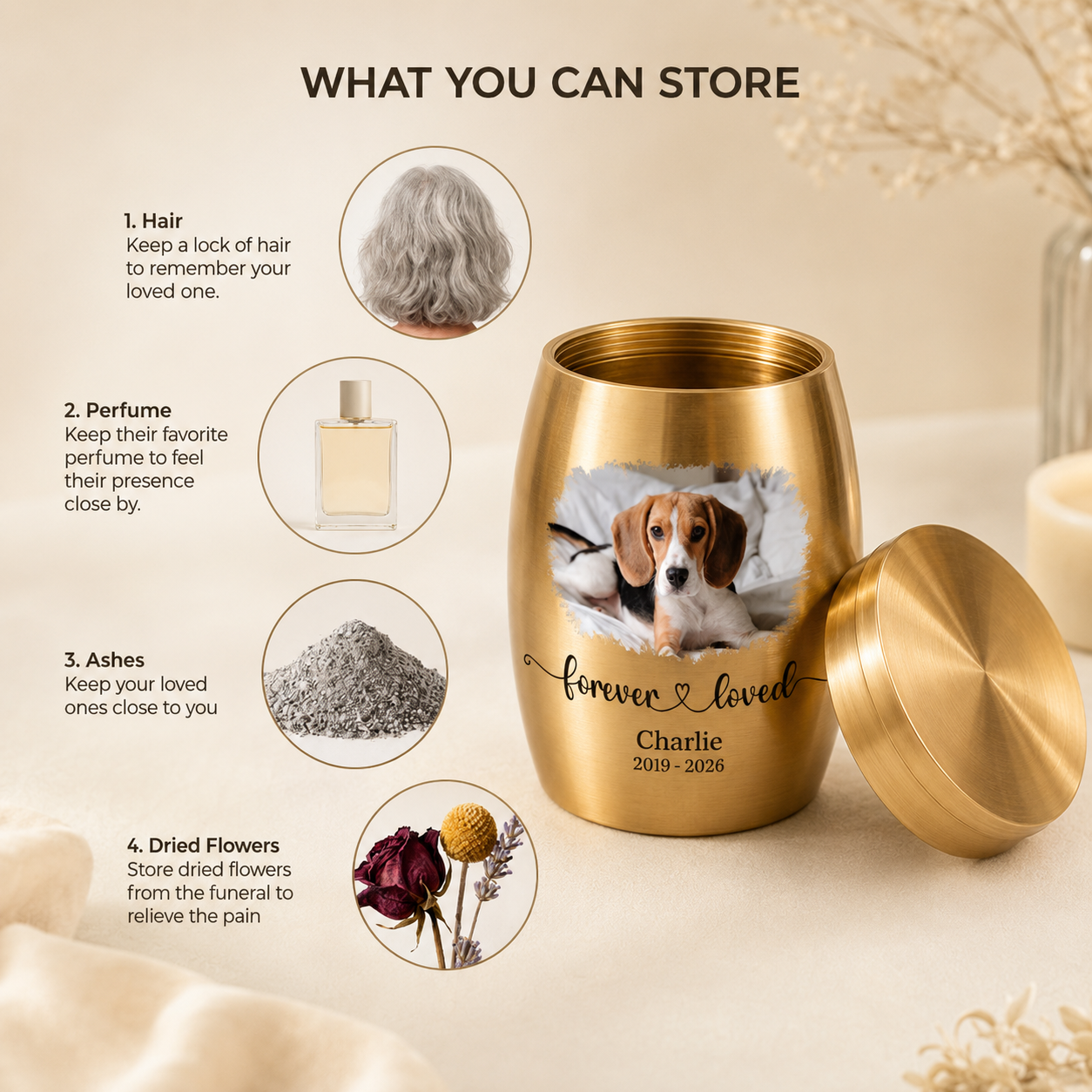 Forever Loved Photo Mini Urn – Personalized Pet Memorial Urn, Custom Dog Cat Ashes Keepsake with Name & Year