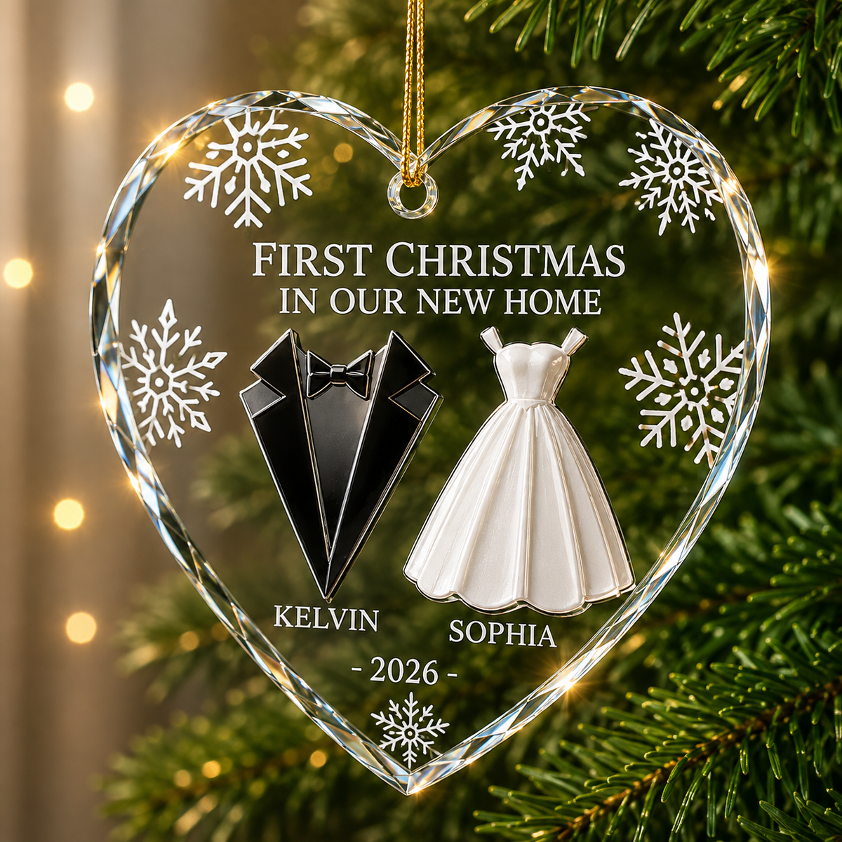 First Christmas as Mr & Mrs Ornament, Personalized Glass Heart Ornament, Custom Couple Christmas Keepsake, Wedding Gift
