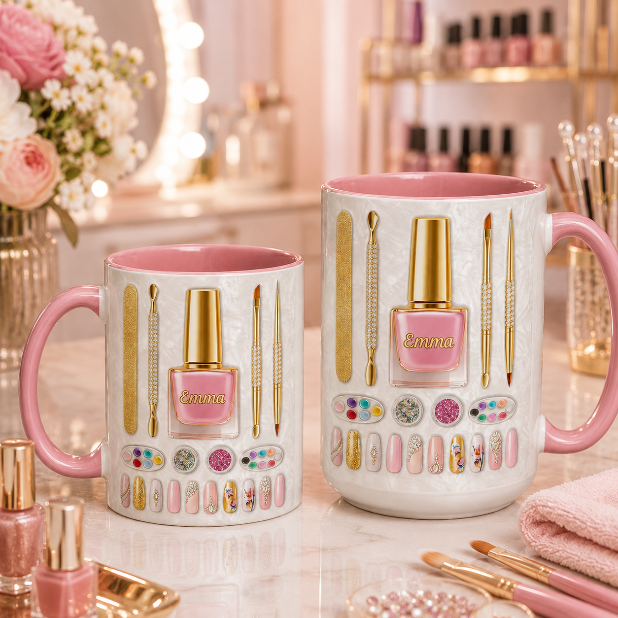 Custom Name Nail Tech Mug – 3D Effect Personalized Gift for Her