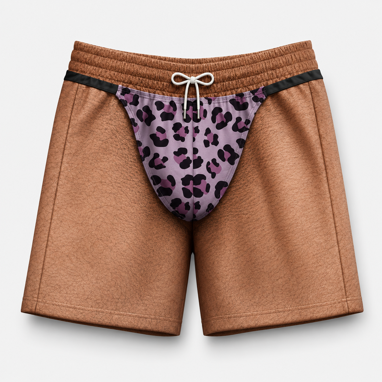 Personalized Leopard Print Thong 3D Hawaiian Beach Shorts, Funny Custom Swim Trunks for Men, Novelty Summer Gift for Him
