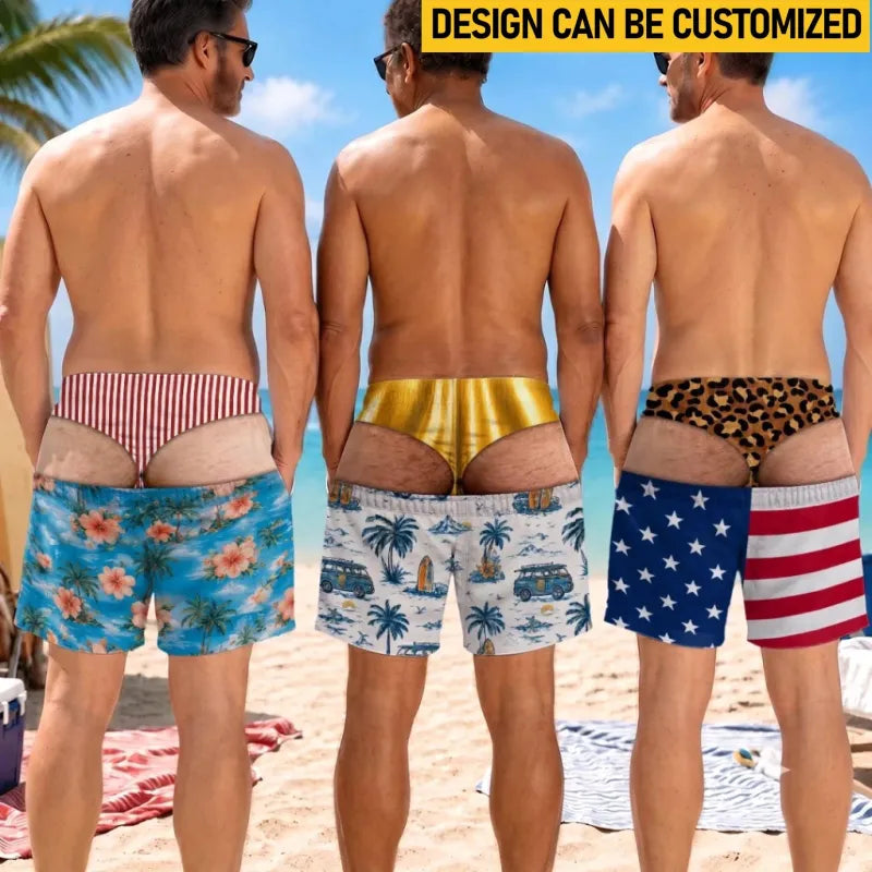 Funny Men’s Optical Illusion 3D Effect Swim Trunks, Novelty Quick Dry Board Shorts, Gag Gift for Husband Boyfriend Dad, Beach Pool Party Shorts