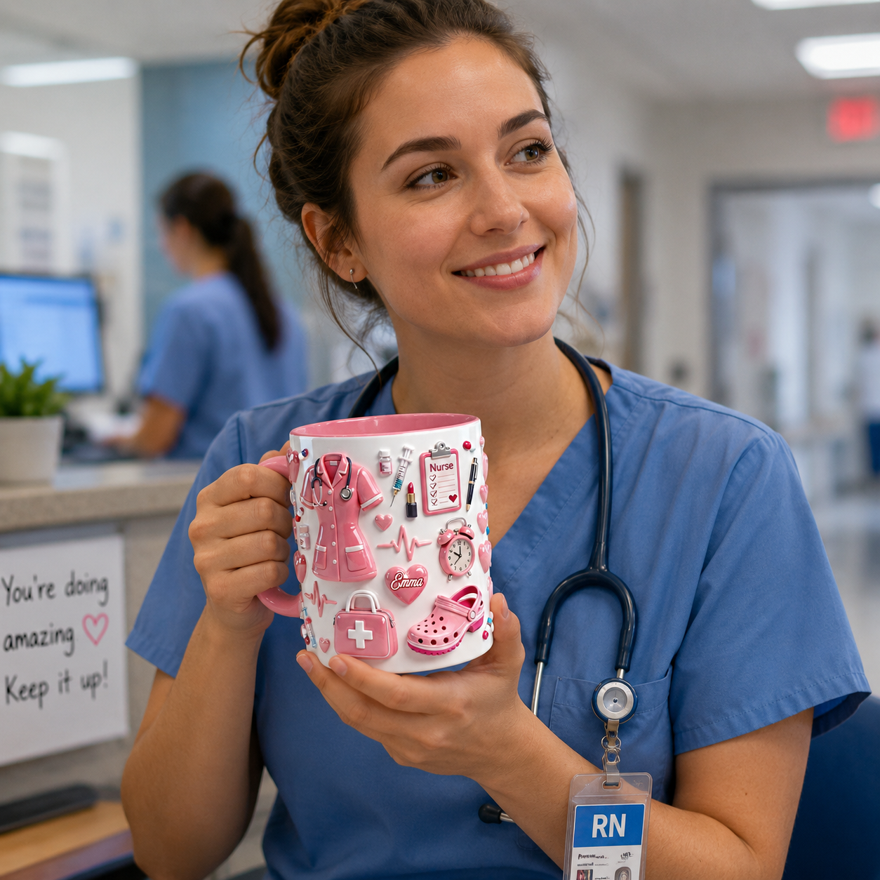 Nurse Life Personalized Accent Mug 3D Effect  – Custom Name Nurse Coffee Mug Gift for Nurses, RNs & Healthcare Heroes