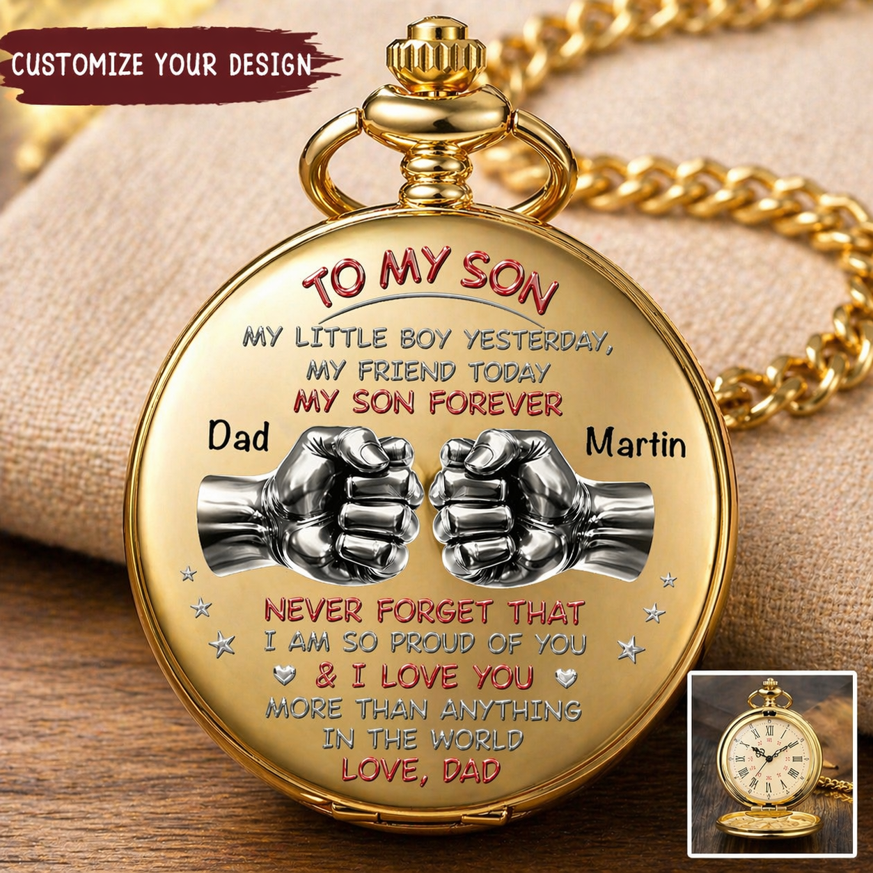 Für meinen Sohn, ein zeitloses Geschenk, das ihn jeden Tag daran erinnert, wie sehr er geliebt wird – personalisierte Taschenuhr mit individuellem Druck
