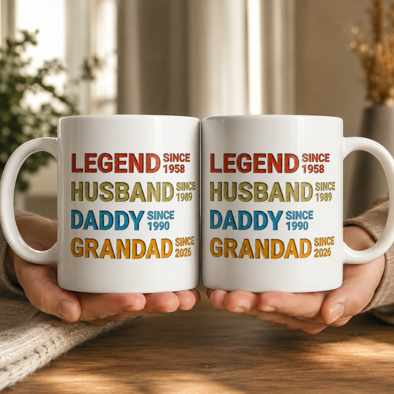 Taza Personalizada Leyenda Esposo Papá Abuelo – Taza Personalizada con Año Efecto 3D, Regalo del Día del Padre para Papá y Abuelo