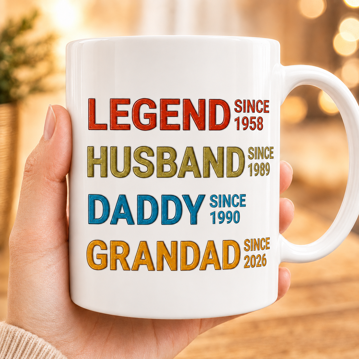 Taza Personalizada Leyenda Esposo Papá Abuelo – Taza Personalizada con Año Efecto 3D, Regalo del Día del Padre para Papá y Abuelo