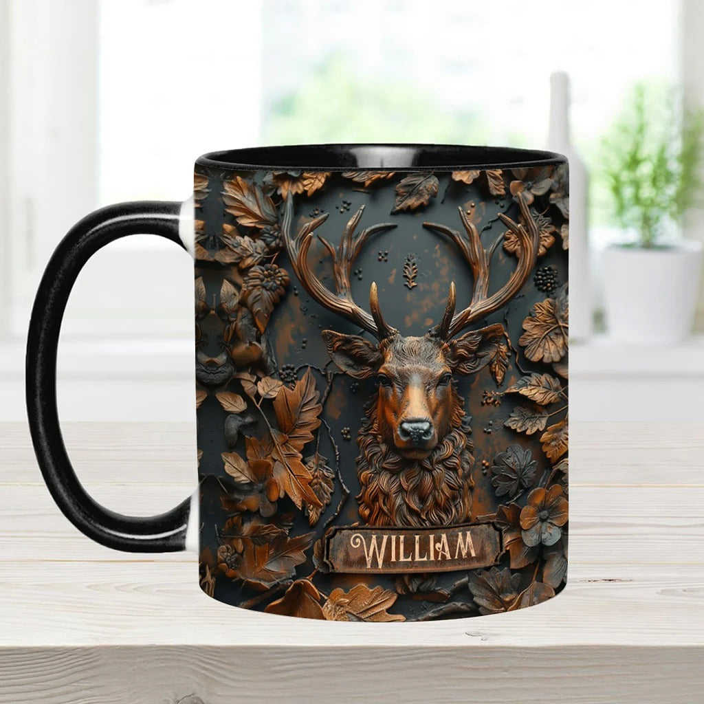 Personalized Deer Hunting Accent Mug, Custom Buck Ceramic Coffee Cup, Gift for Hunter Dad Husband Boyfriend Deer Hunting Lover