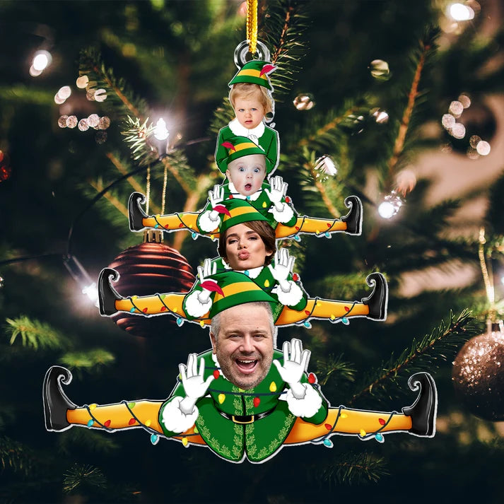 Personalized Funny Elf Family Christmas Ornament, Custom 1-6 Photo Acrylic Tree Keepsake, Gift for Parents Grandparents Family