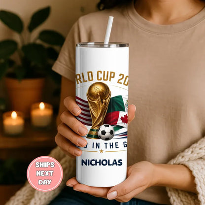 Personalized Soccer Tumbler with Name, Custom 20oz Stainless Steel Football Fan Travel Cup, 2026 Tournament Gift for Soccer Lover