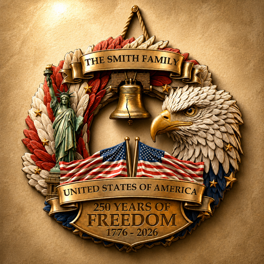 America 250 Years Strong Together Personalized Wood Sign – Custom Family Name Patriotic Decor