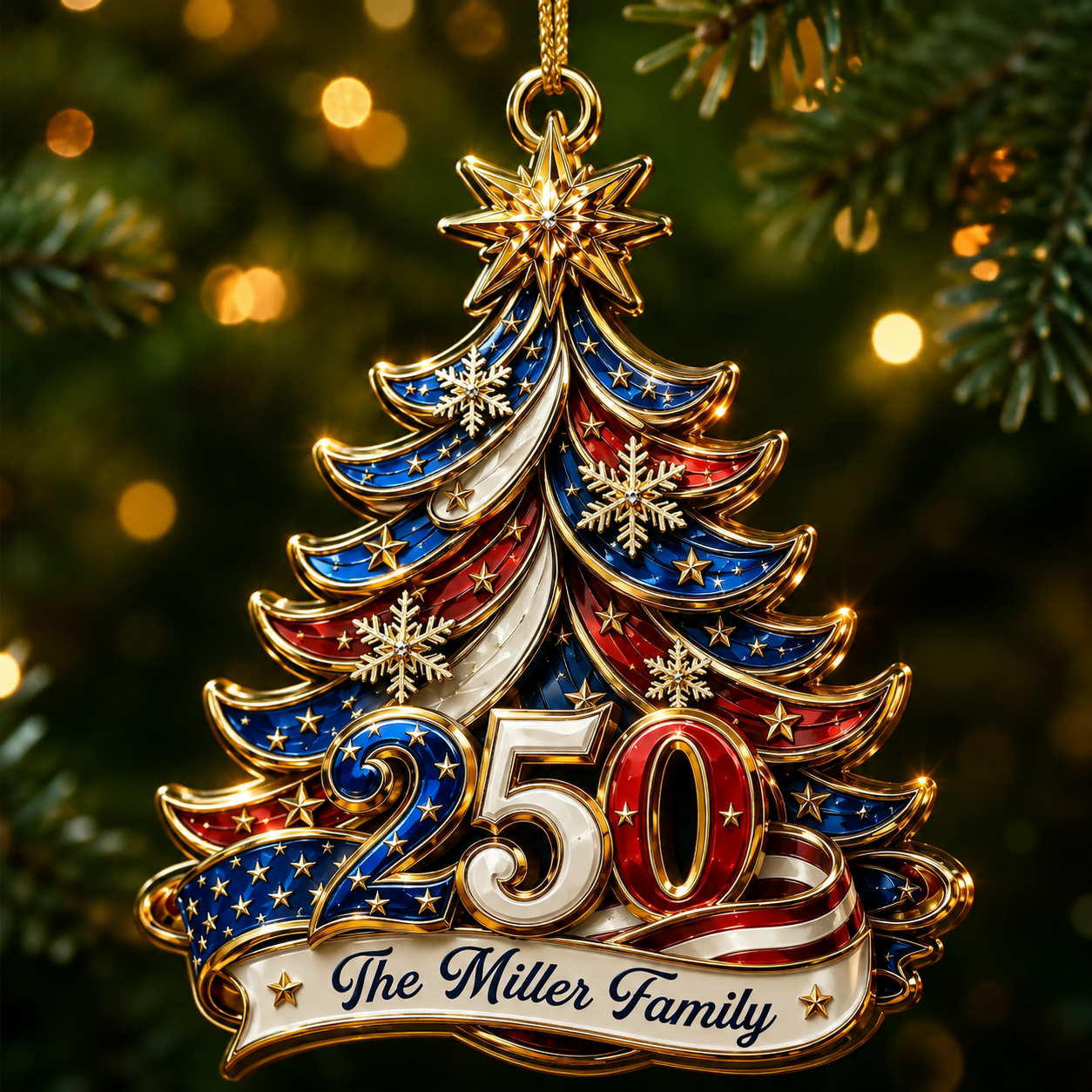Personalized America 250 Christmas Ornament, Patriotic Acrylic Tree Ornament with Family Name, USA 250th Anniversary Keepsake, Custom Holiday Gift