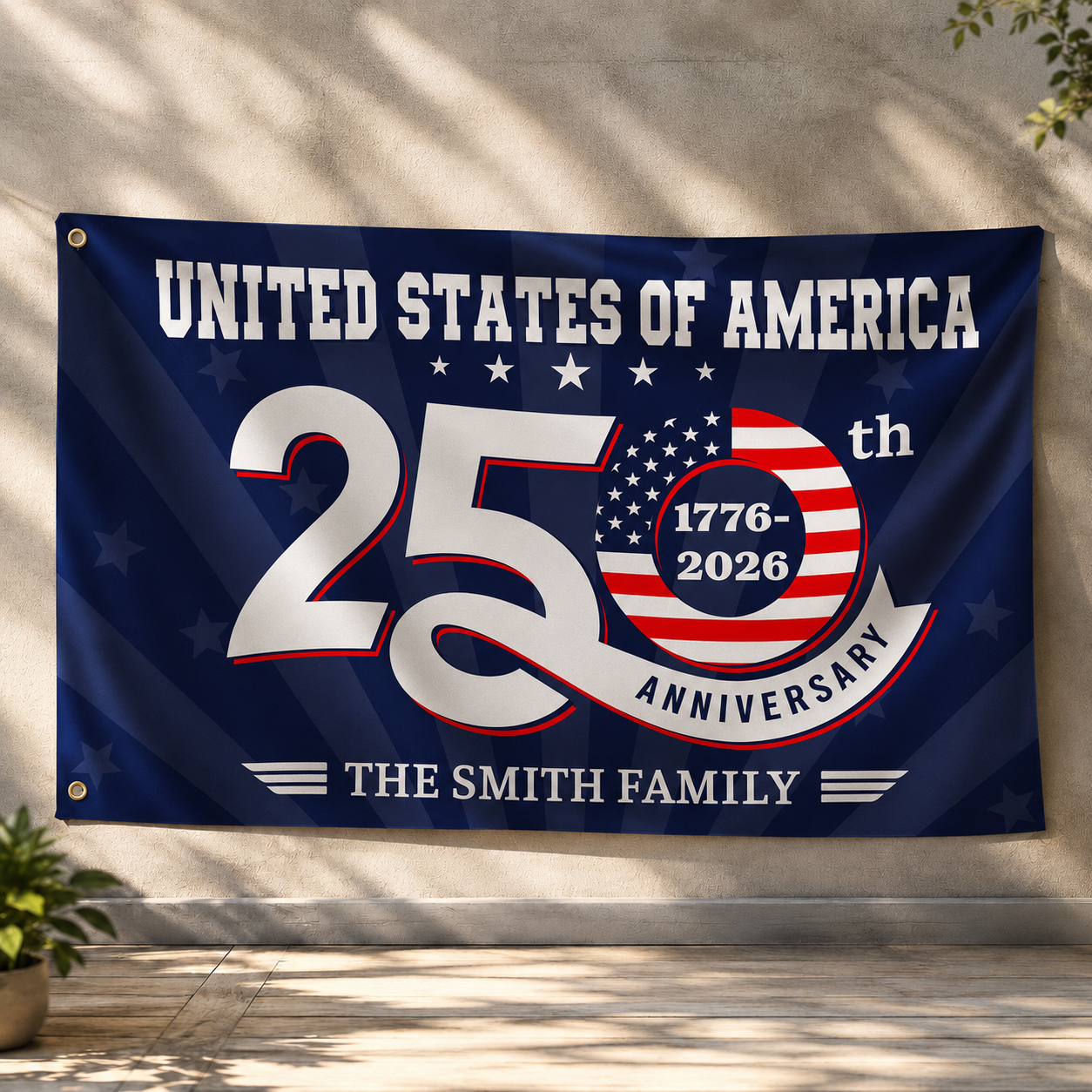 USA 250. Jubiläum Personalisierte Hausflagge – 1776–2026 Patriotische Außenflagge