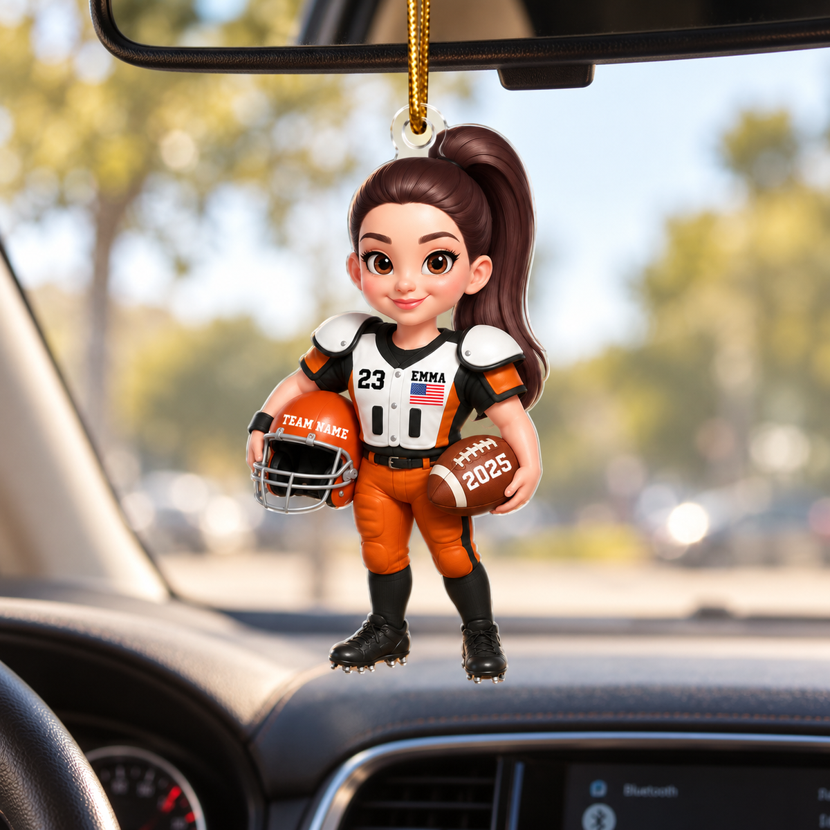 Personalized American 3D Effect Football Player Car Ornament, Acrylic Hanger, Gift for Football Lover Son Grandson Husband Dad