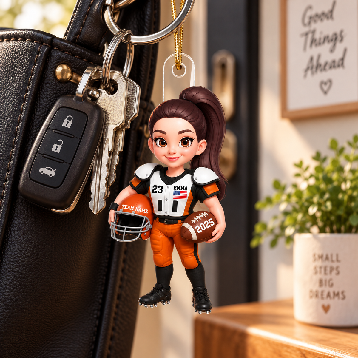 Personalized American 3D Effect Football Player Car Ornament, Acrylic Hanger, Gift for Football Lover Son Grandson Husband Dad