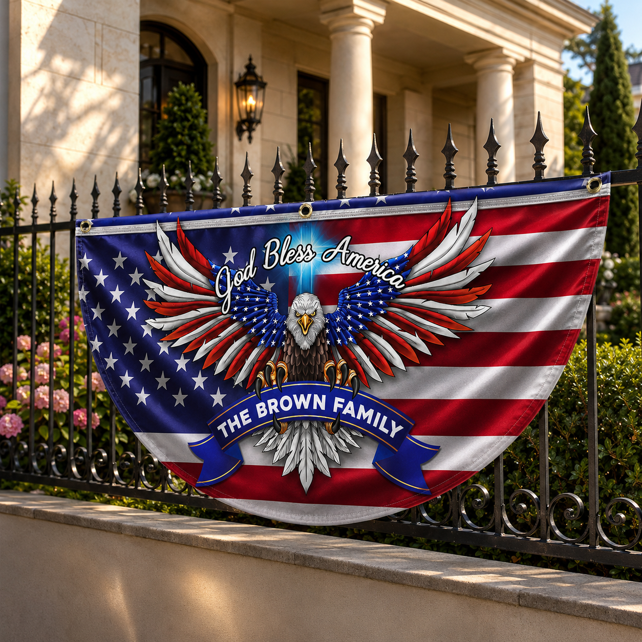 Personalized Faith Family Freedom American Fan Flag with Family Name