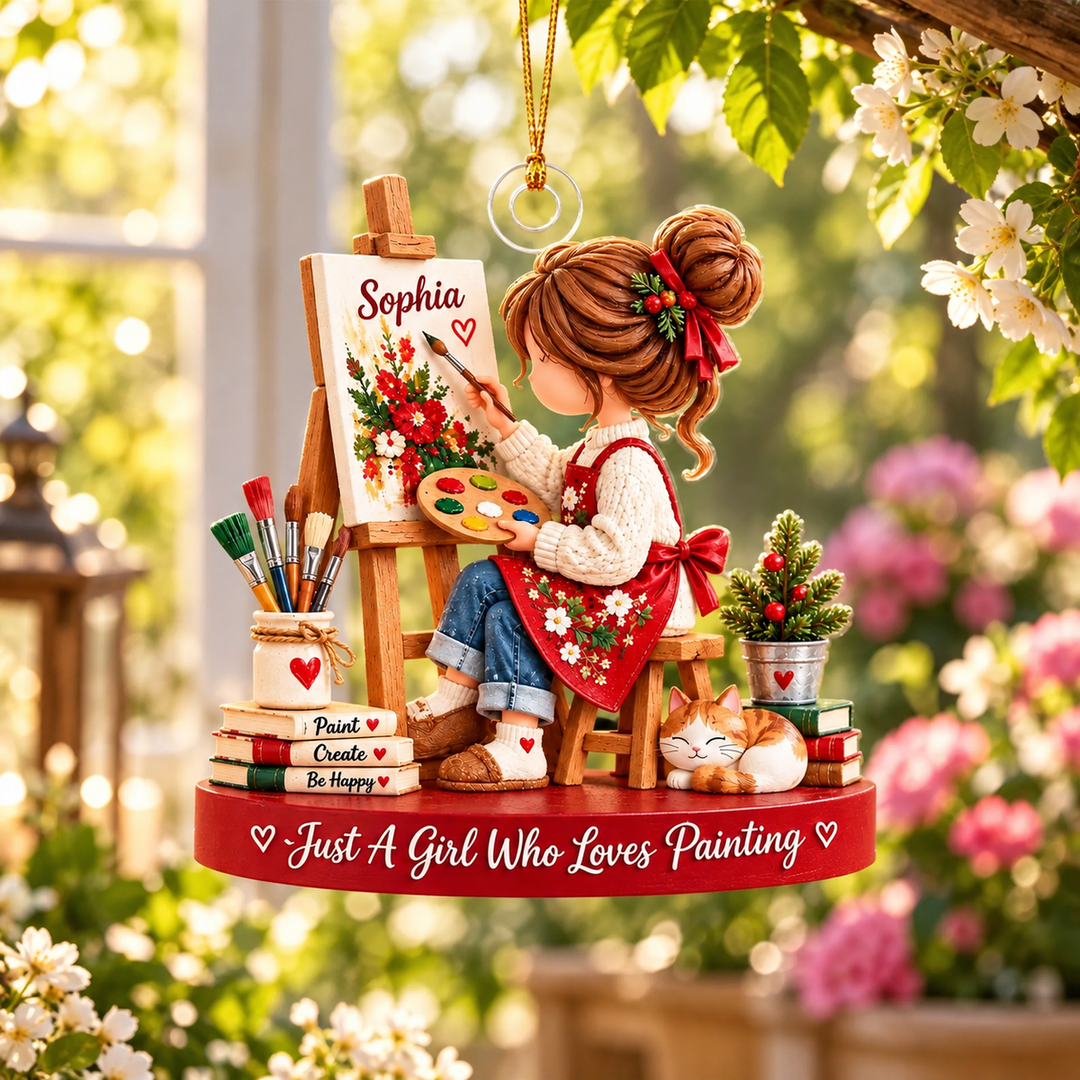 Personalized Artist 3D Effect Christmas Ornament – Custom Name Little Girl Painter Gift for Art Lover