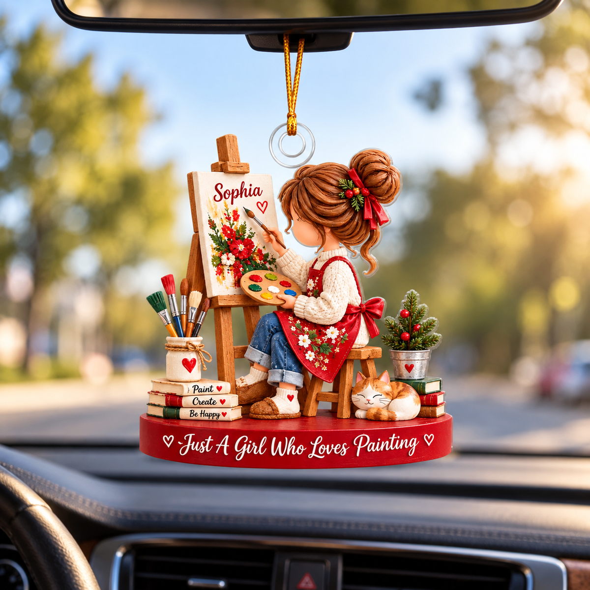 Personalized Artist 3D Effect Christmas Ornament – Custom Name Little Girl Painter Gift for Art Lover