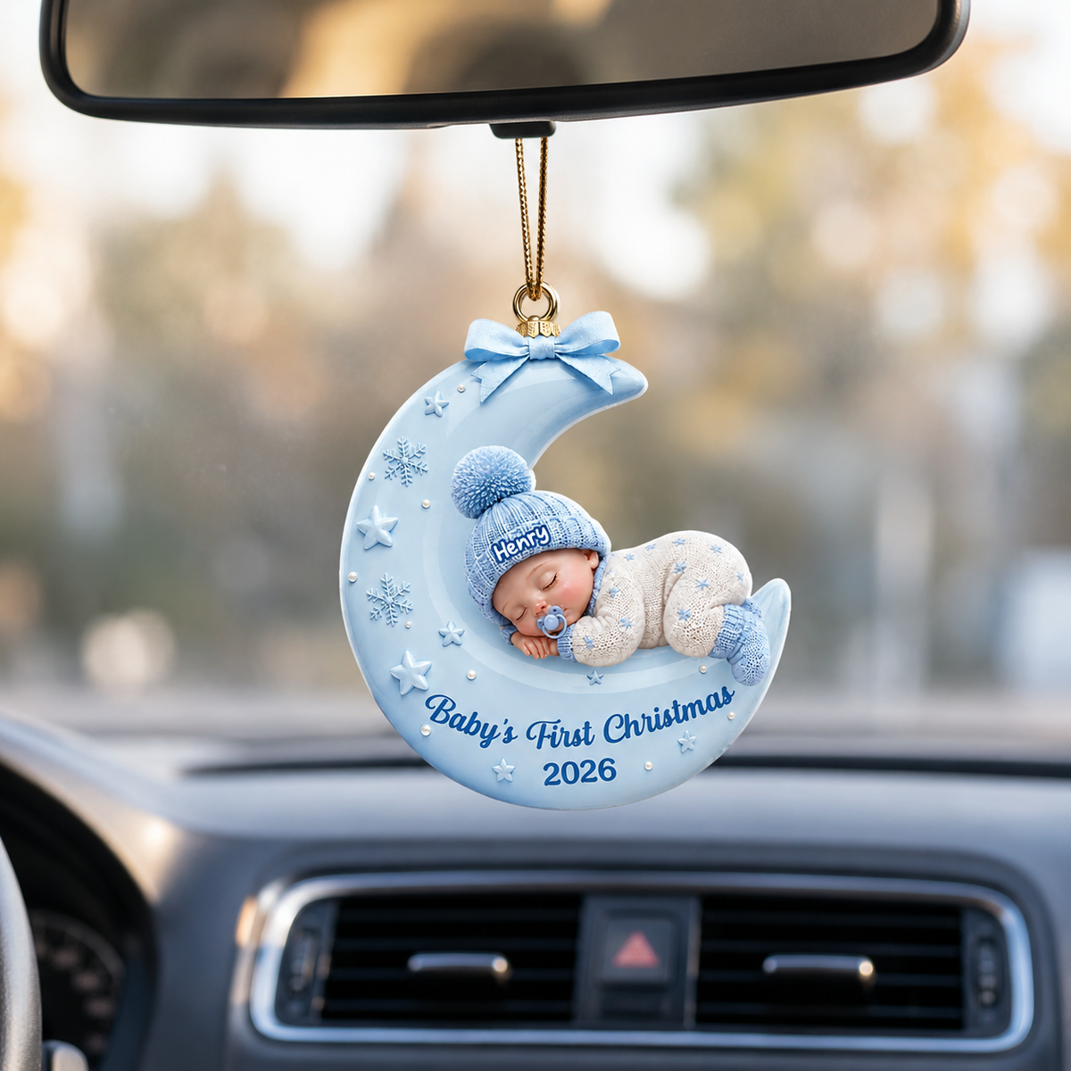 Personalized Baby on Moon Christmas 3D Effect Ornament, Custom Newborn Acrylic Keepsake, Baby Boy Girl First Christmas Gift for New Parents