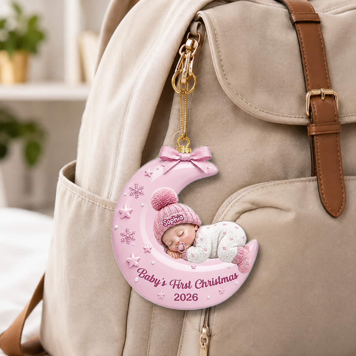 Personalized Baby on Moon Christmas 3D Effect Ornament, Custom Newborn Acrylic Keepsake, Baby Boy Girl First Christmas Gift for New Parents