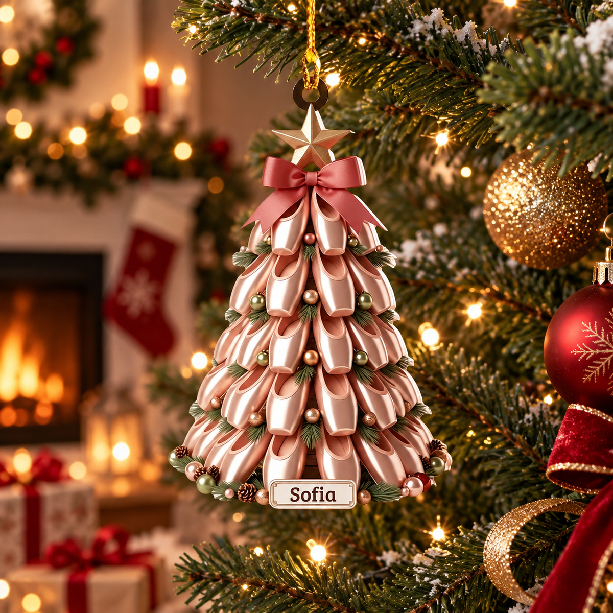 Personalized Ballet 3D Effect Christmas Ornament with Name, Custom Ballerina Pointe Shoes Acrylic Tree Ornament, Gift for Dancer Ballet Student