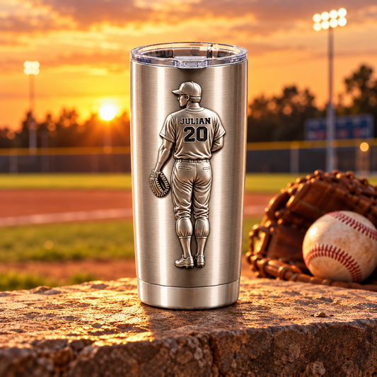 Personalized Baseball 3D Effect Tumbler with Player Name & Number, Hit A Home Run Custom Cup, Gift for Baseball Player Dad Son Coach