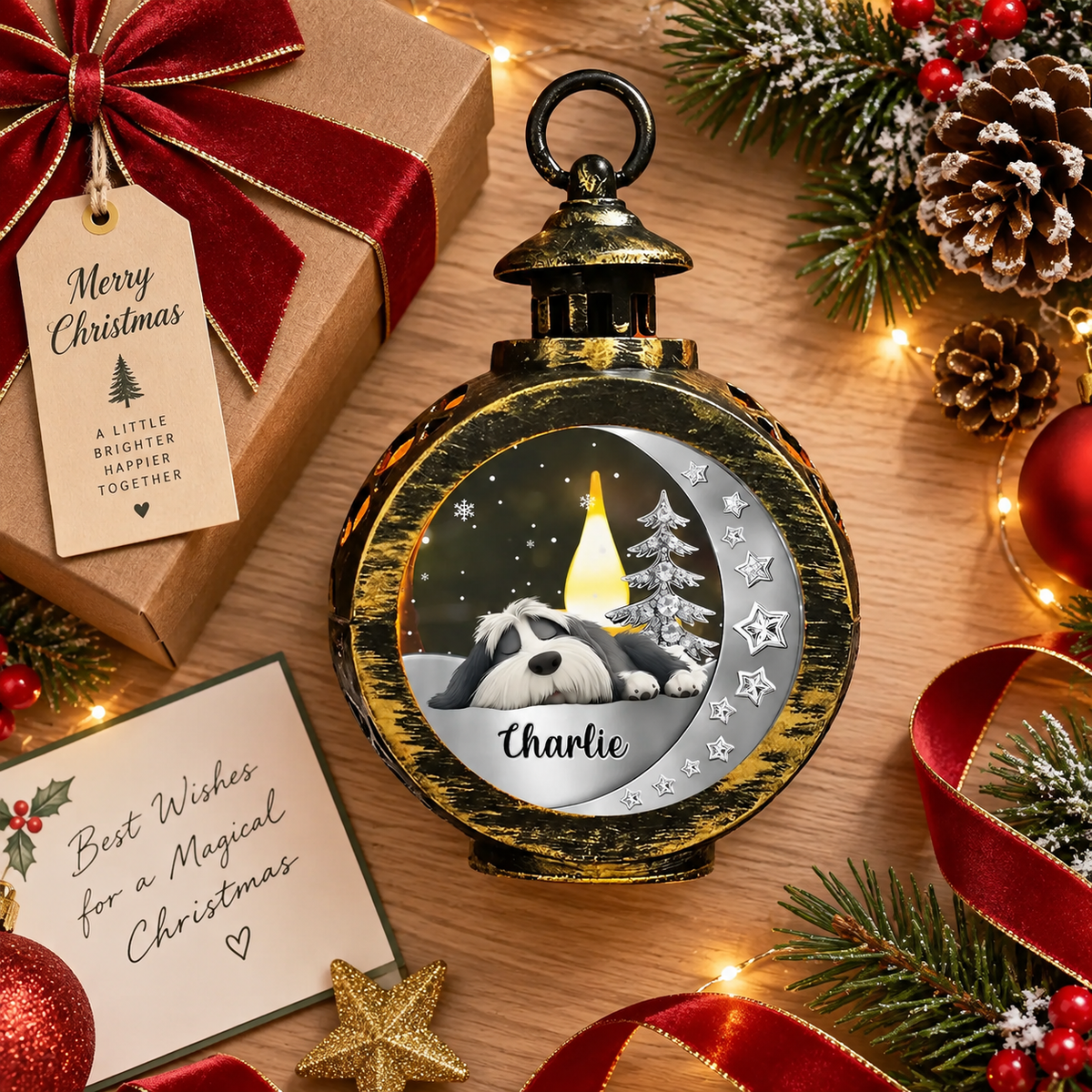 Personalized Beside You 3D Effect Christmas Lantern, Custom Memorial Light, Remembrance Keepsake Gift for Family Loved Ones