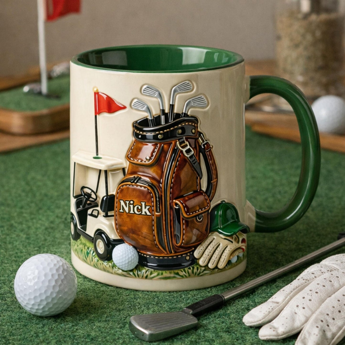 On The Course Golf Mug 3D Effect  – Personalized Golf Gift for Men, Custom Name Golfer Mug
