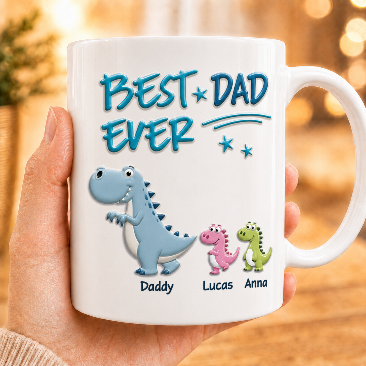 Taza de dinosaurio "Mejor Papá del Mundo" – Taza personalizada para papá e hijos con efecto 3D, regalo personalizado del Día del Padre para papá o mamá