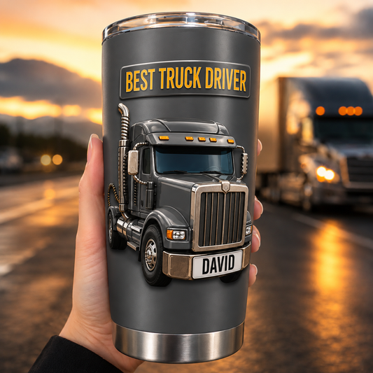 Personalized Best 3D Truck Driver 20oz Stainless Steel Tumbler, Custom Truck Driver Travel Mug, Gift for Trucker, Trucking Gift for Dad, Husband
