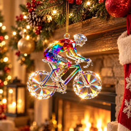 Personalized Bicycle 3D Effect Christmas Ornament with Name, Custom Cyclist Acrylic Keepsake, Cycling Gift for Bike Rider Men Women Dad Husband