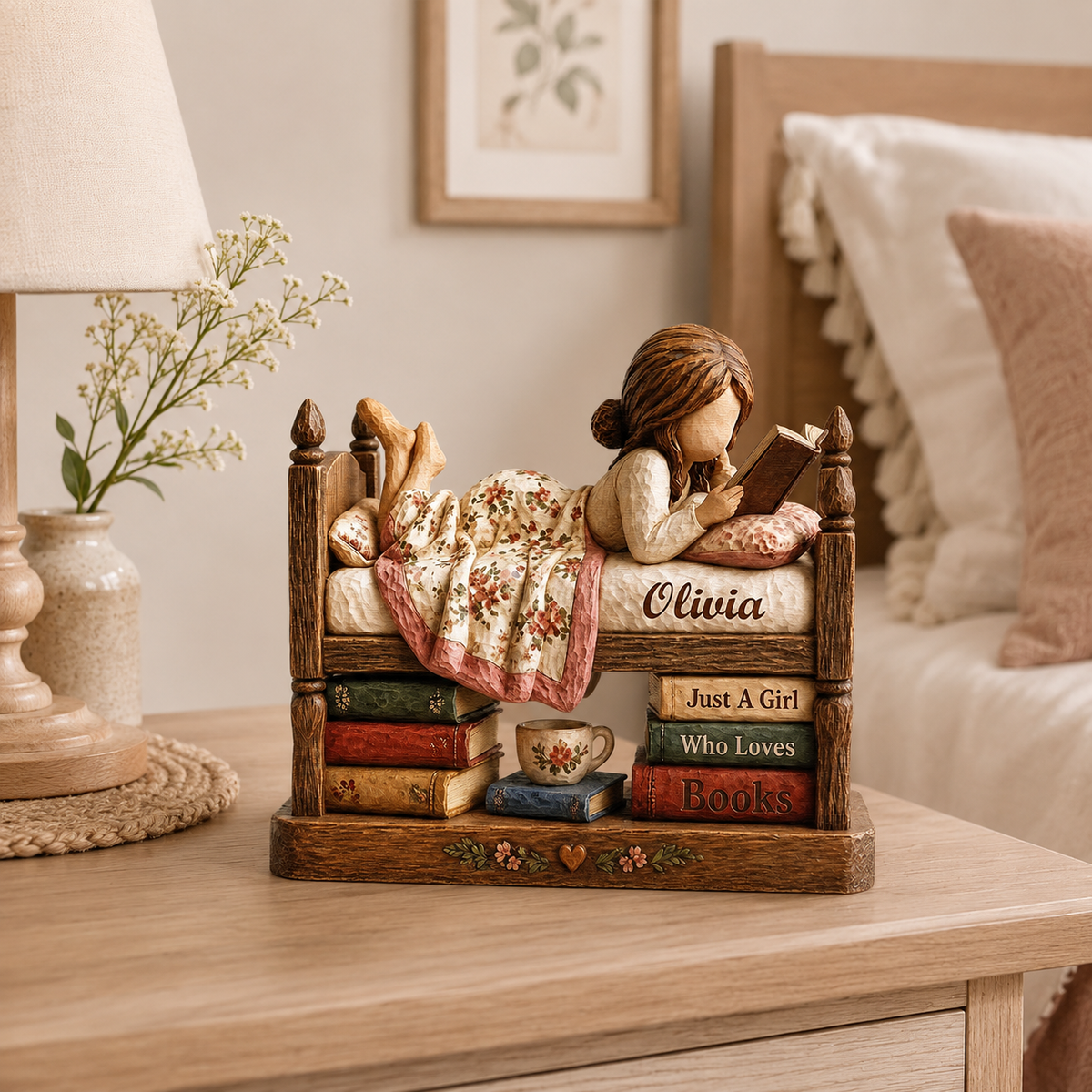 Personalized Book Lover Wooden Plaque with Name, Custom Girl Reading Desk Decor, Gift for Reader Women Daughter Sister Bookworm