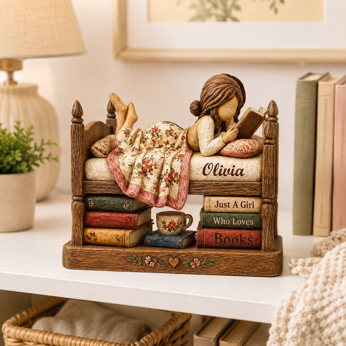 Personalized Book Lover Wooden Plaque with Name, Custom Girl Reading Desk Decor, Gift for Reader Women Daughter Sister Bookworm