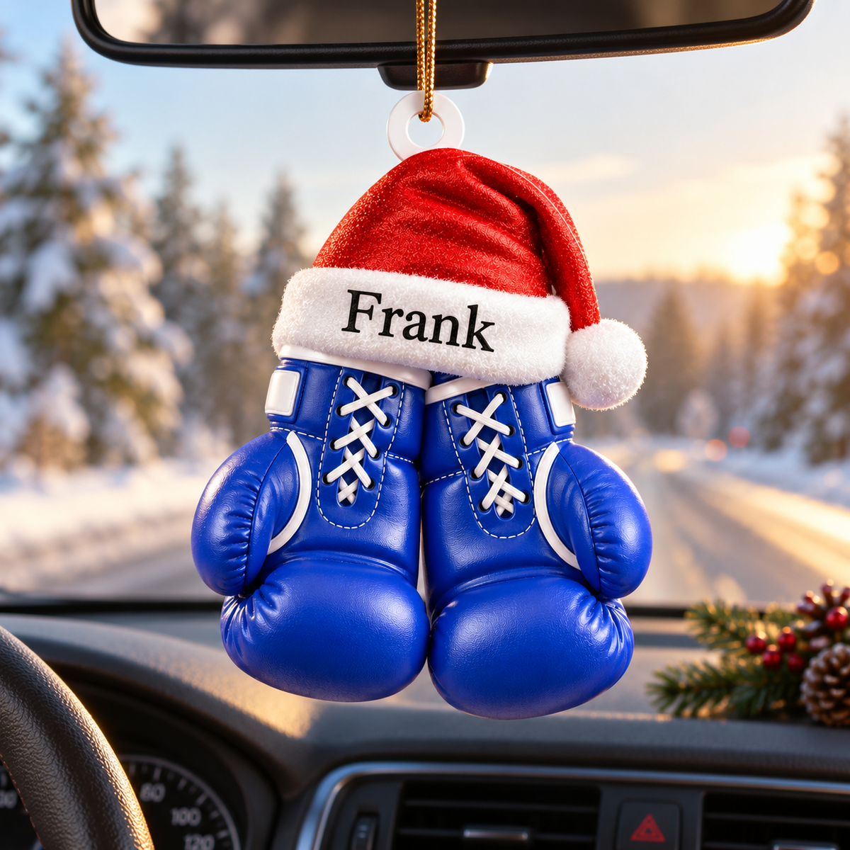 Personalized Boxing Gloves 3D Effect Christmas Ornament with Name, Custom Boxer Acrylic Keepsake with Santa Hat, Gift for Boxer Boxing Coach Fighter