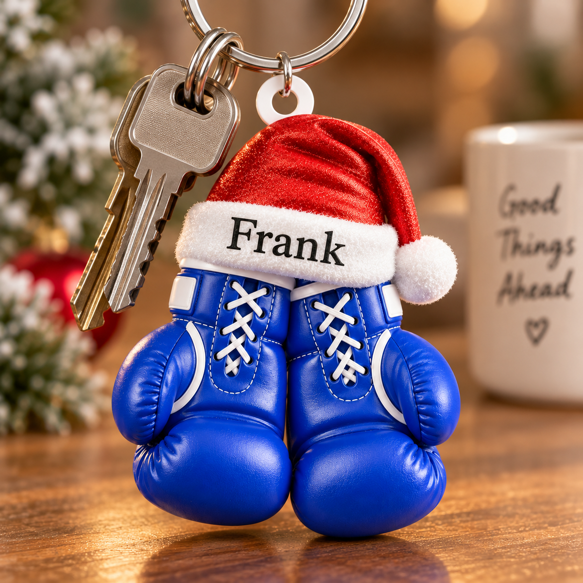 Personalized Boxing Gloves 3D Effect Christmas Ornament with Name, Custom Boxer Acrylic Keepsake with Santa Hat, Gift for Boxer Boxing Coach Fighter